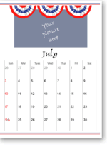 4th of July calendar to print