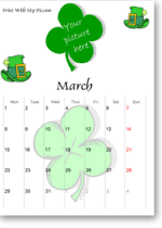 printable St. Patrick's Day calendar template