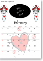 Valentine's Day calendars to print