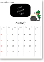 St. Patrick's Day calendar to print