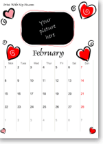 Print A Valentine S Day Calendar Love Or February Calendar With Your Photo Picture Or Image For Free Cute Hearts Cupid Frames Roses And More View the free printable monthly february 2021 calendar and print in one click. print a valentine s day calendar love